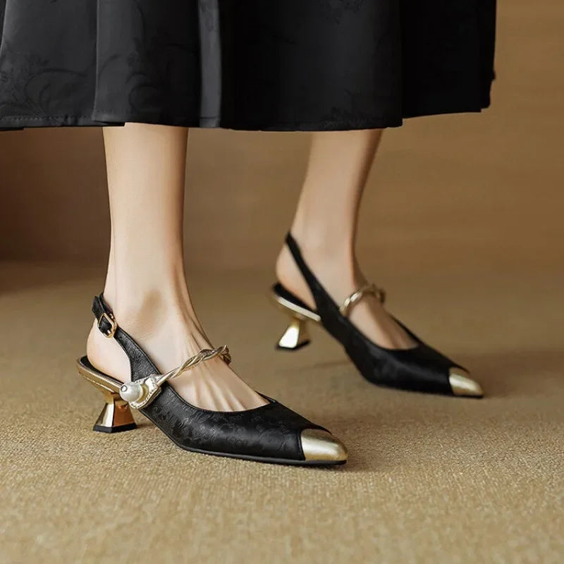 Vivienne | Floral Pearl Strap Pumps