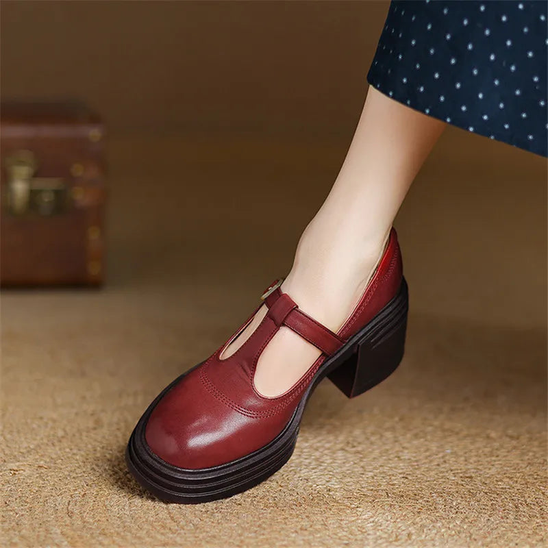 Isabelle | T-Strap Block Heel Pumps