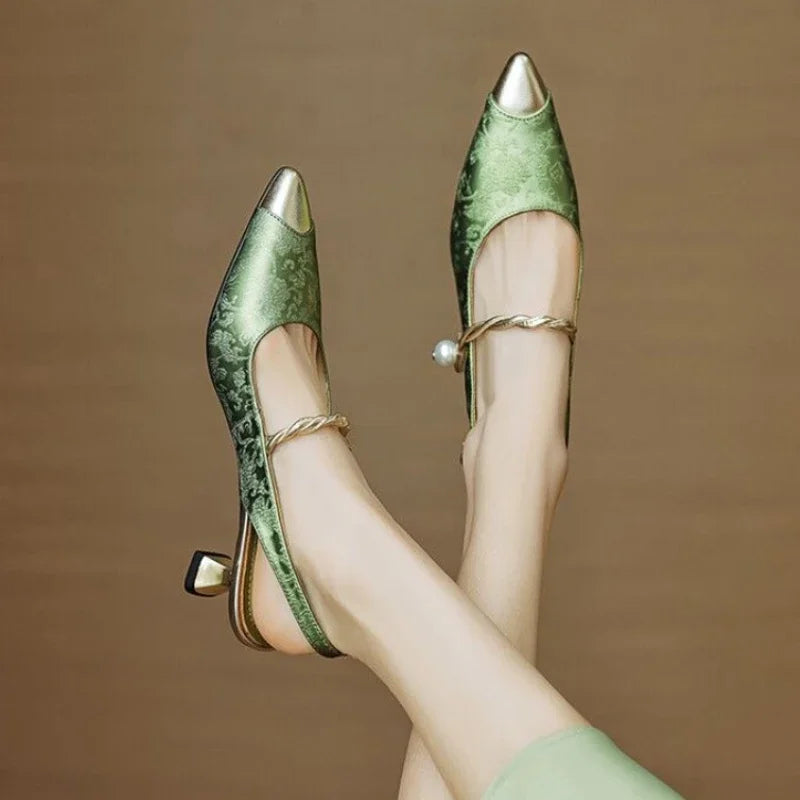 Vivienne | Floral Pearl Strap Pumps