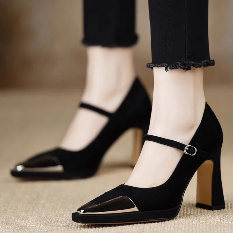 Thérèse | Metallic Toe Block Heel Pumps