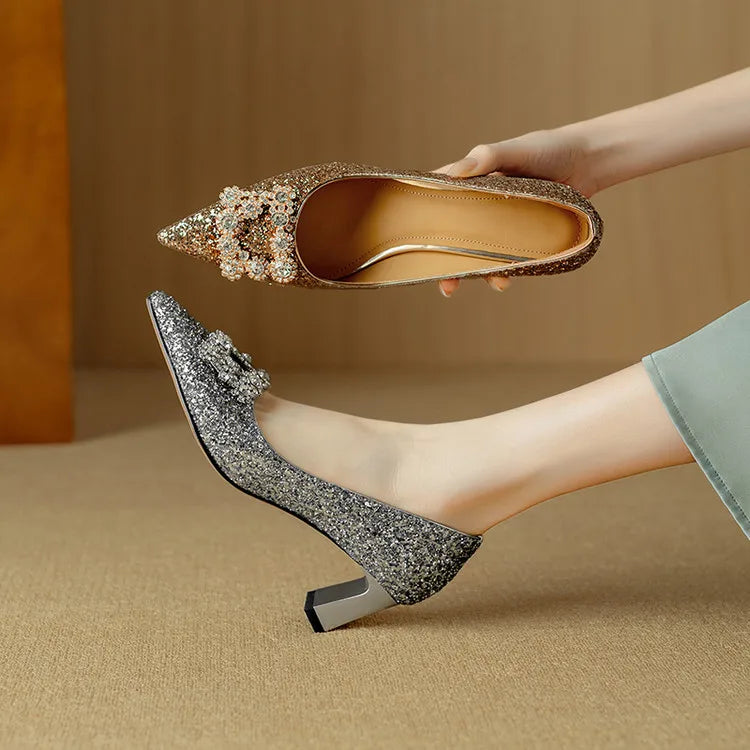 Lydie | Glitter Block Heel Pumps