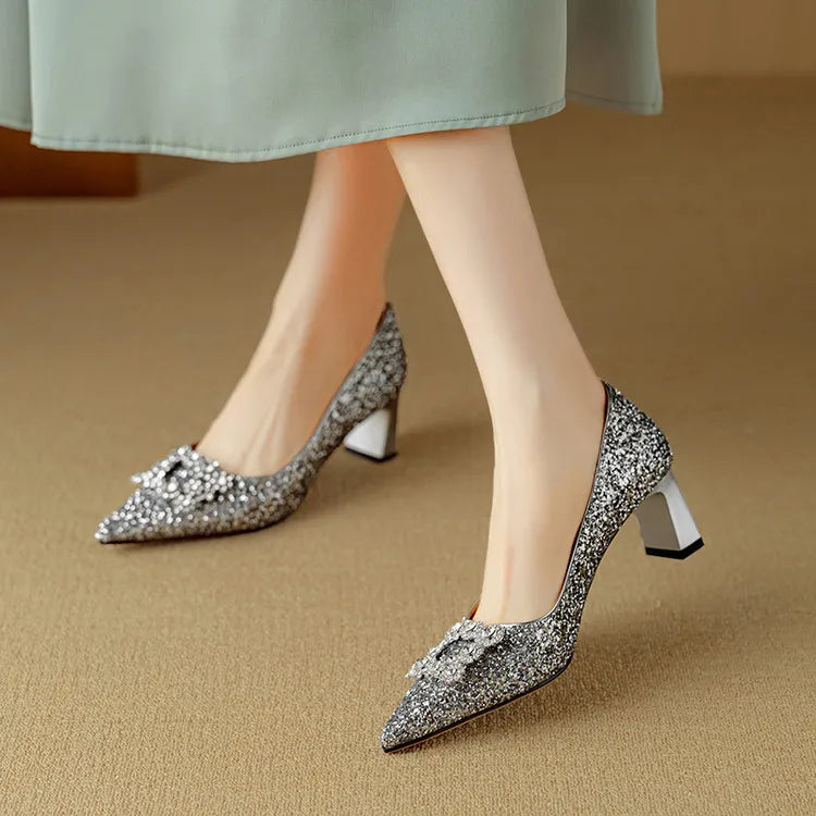 Élodie | Glitter Block Heel Pumps