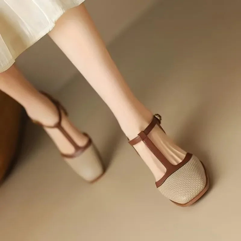 Delphine | Square Toe Mid Heel Shoes