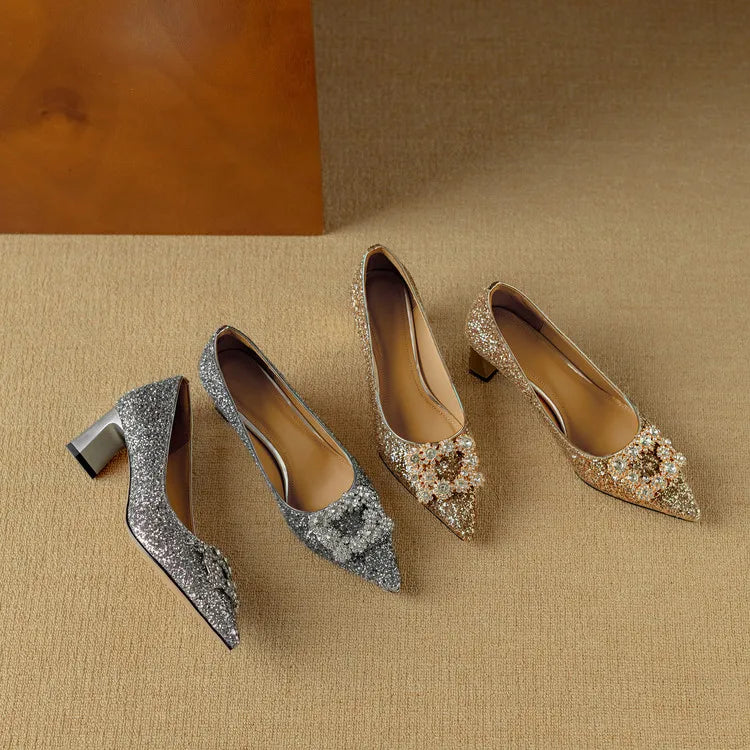 Lydie | Glitter Block Heel Pumps