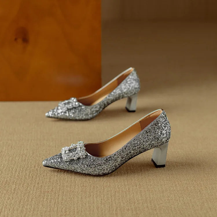 Lydie | Glitter Block Heel Pumps