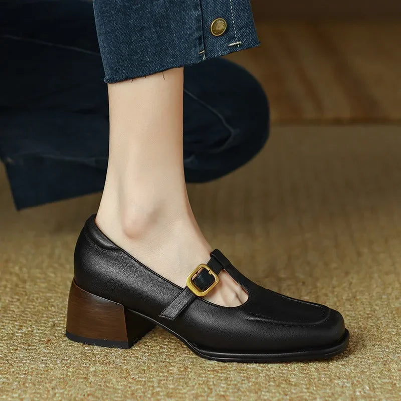 Pauline | Square Toe T-Strap Heels