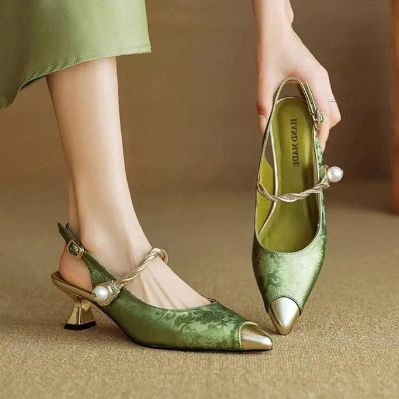 Séraphine | Floral Pearl Kitten Heel Pumps