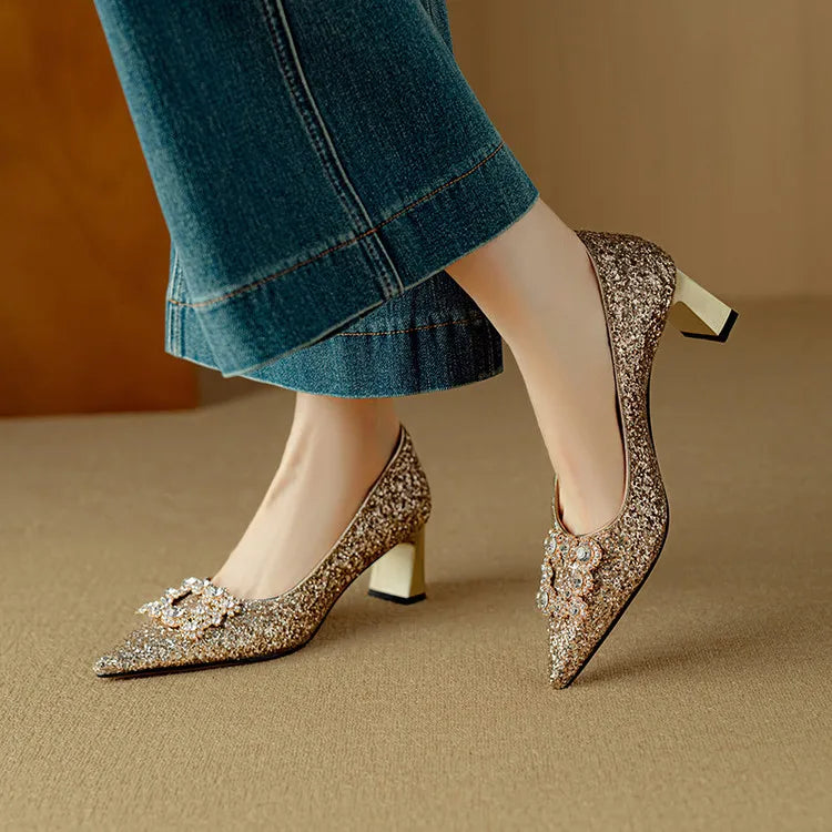 Lydie | Glitter Block Heel Pumps