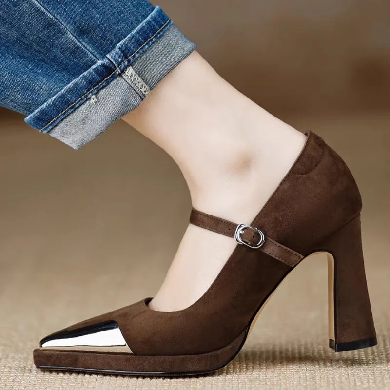 Thérèse | Metallic Toe Block Heel Pumps