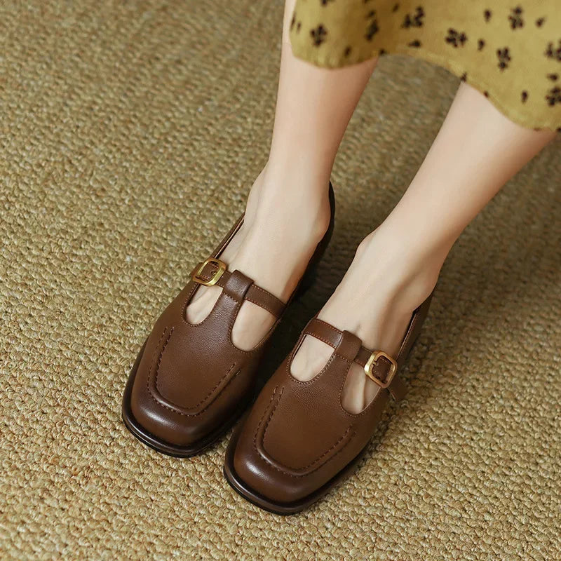 Pauline | Square Toe T-Strap Heels