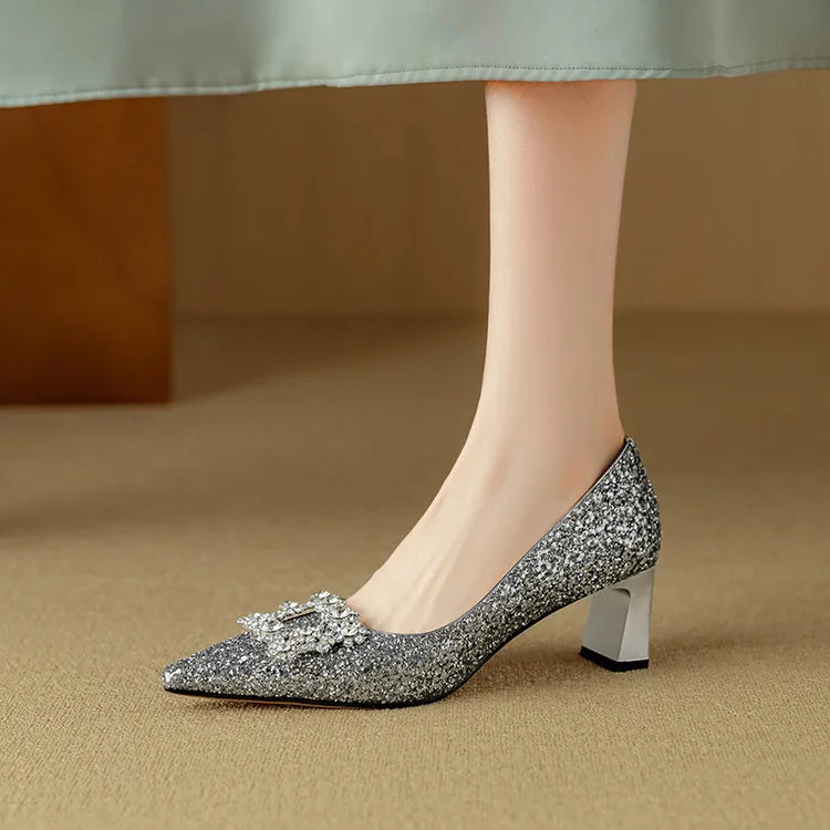 Élodie | Glitter Block Heel Pumps