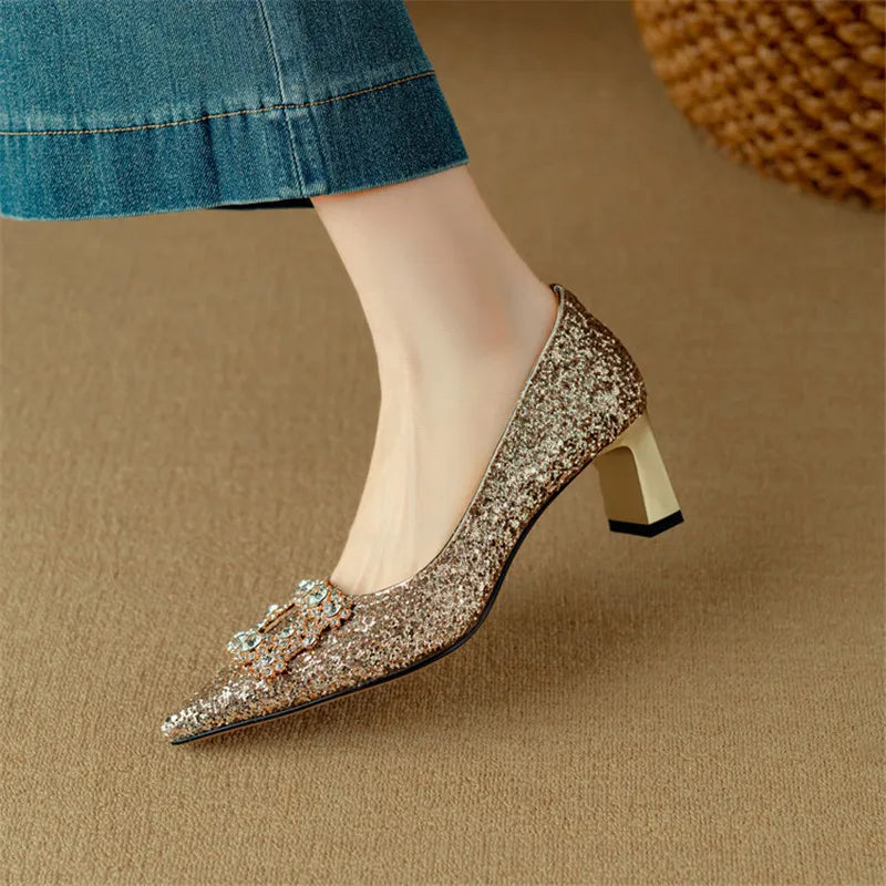 Lydie | Glitter Block Heel Pumps