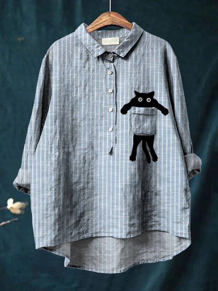 Félicie | Striped Cat Pocket Shirt