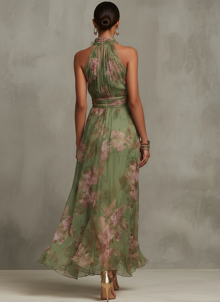 Lorette | Elegant Floral Halter Dress