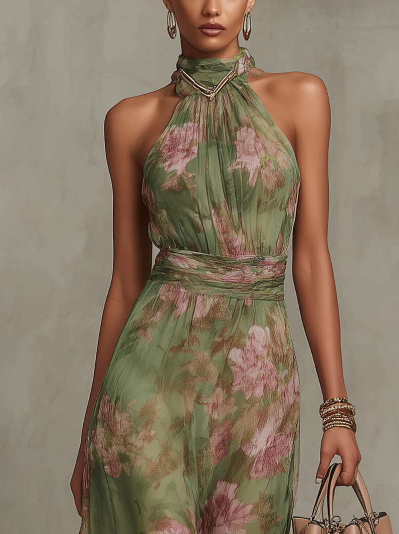 Lorette | Elegant Floral Halter Dress
