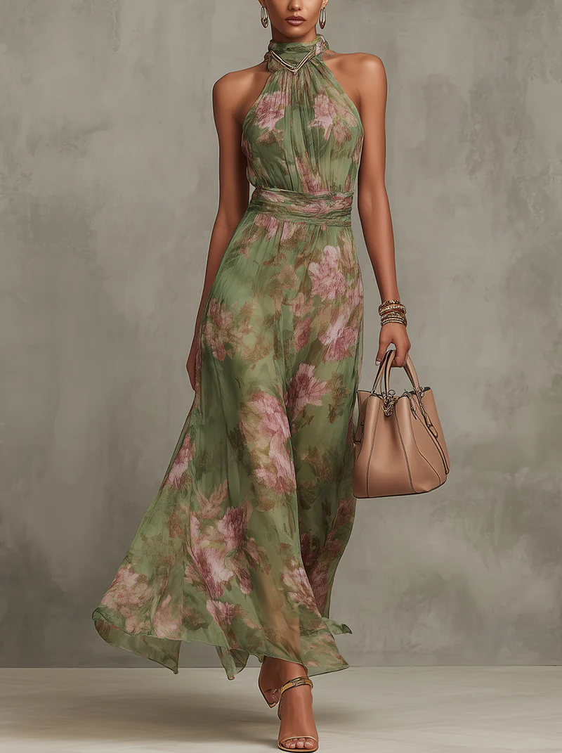 Lorette | Elegant Floral Halter Dress