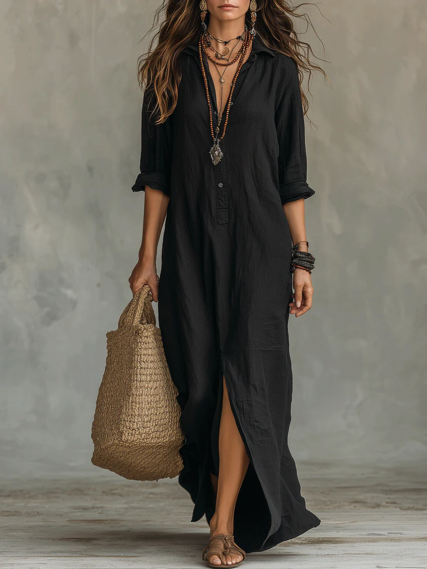 Adelaide | Relaxed V-Neck Button Maxi Dress