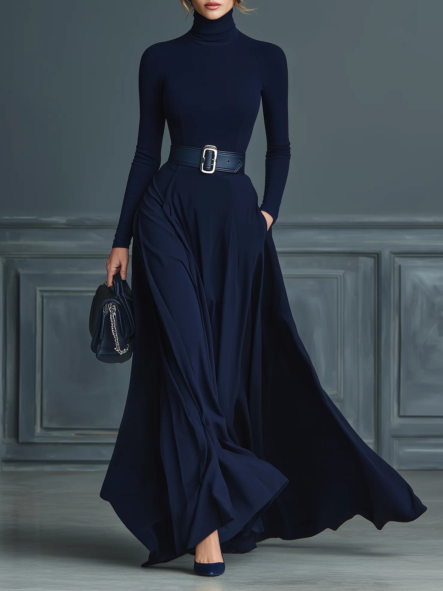 Inès | Knit Turtleneck Midi Dress