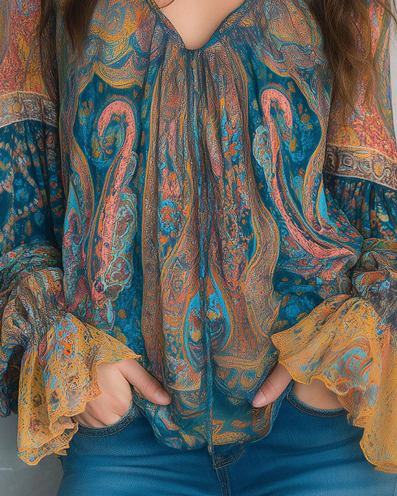 Isadora | Bohemian V-Neck Flared Sleeve Blouse