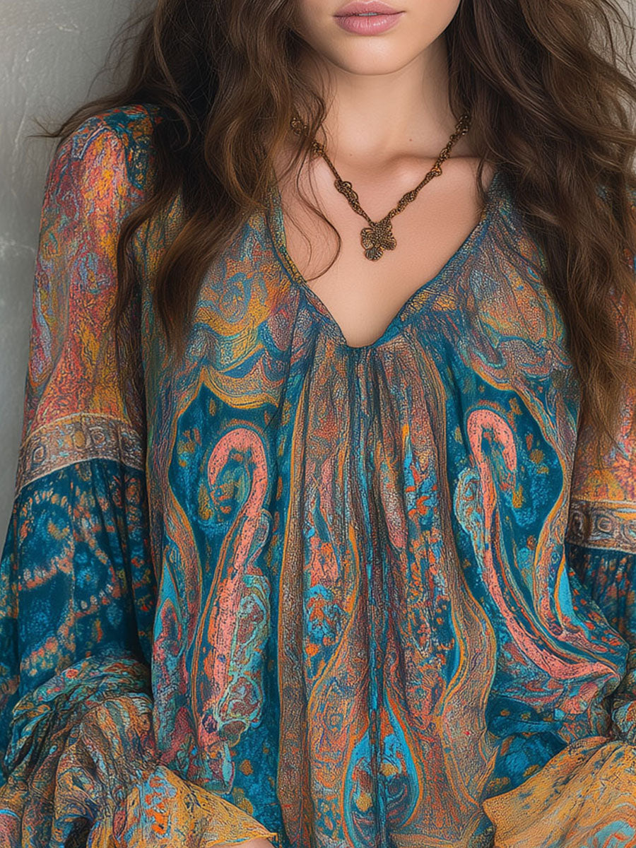 Nozibusiso | Bohemian Paisley Ruffled Chiffon Blouse