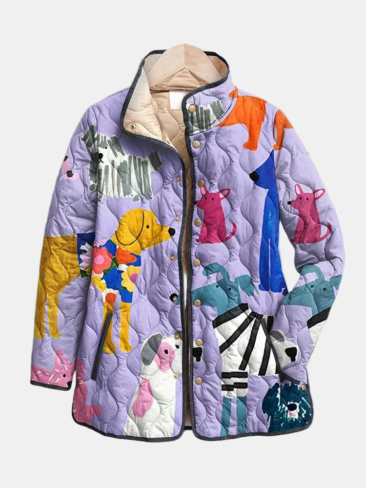 Nina | Playful Quilted Dog Print Jacket