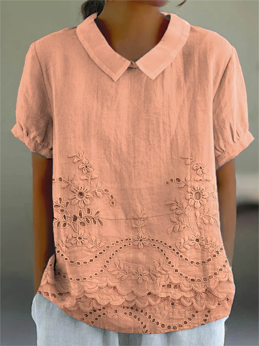 Camille | Floral Embroidered Linen Shirt