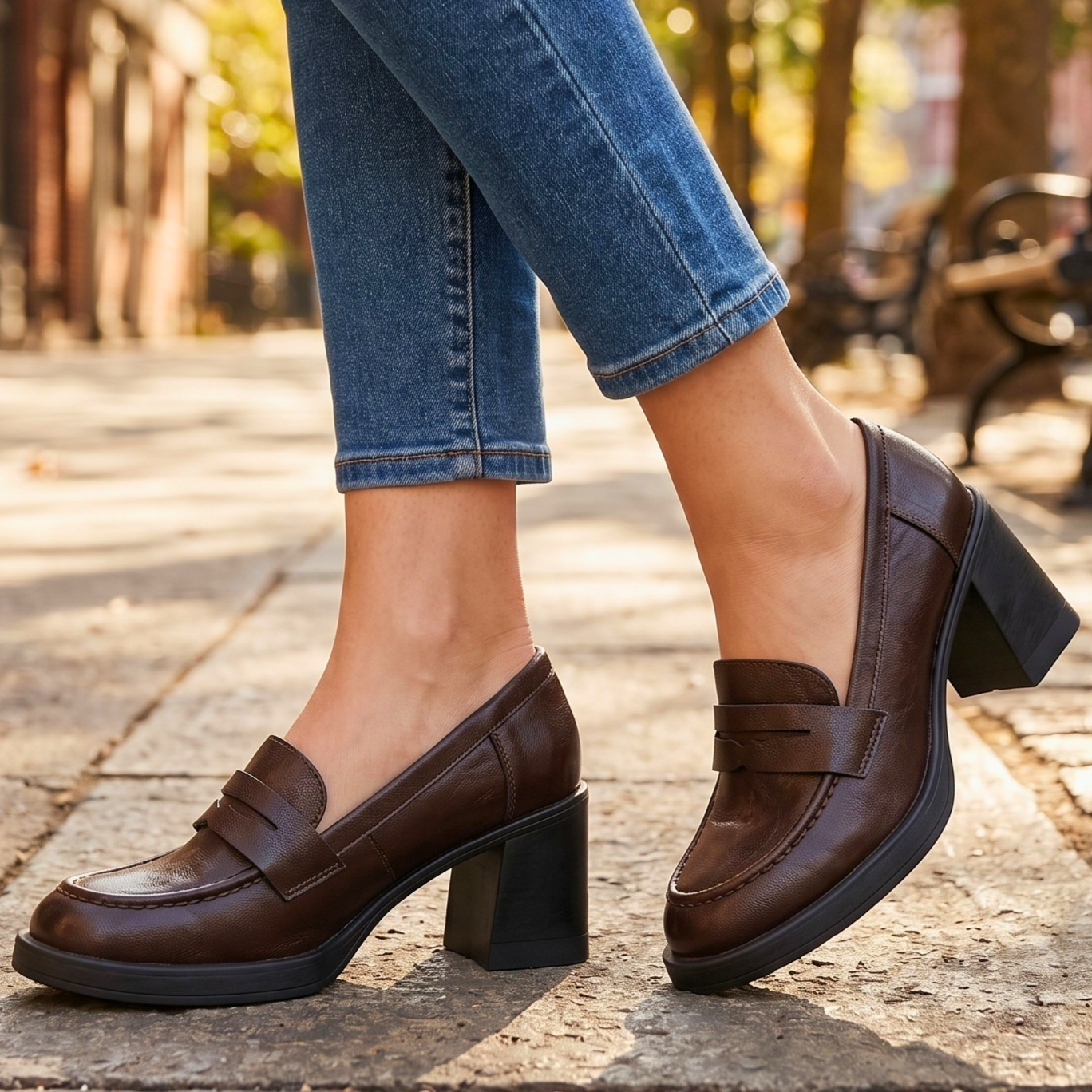 Lebone | Vintage Leather Block Heel Loafer
