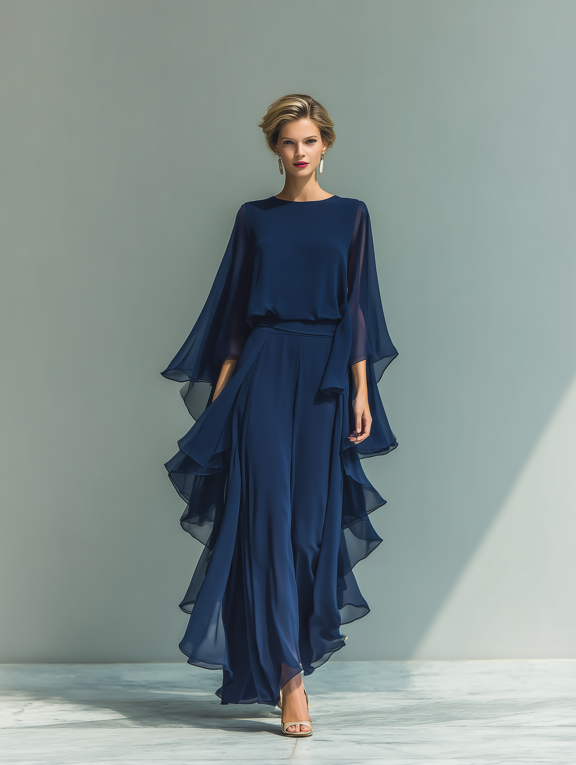 Mmabatho | Navy Chiffon Ruffle Two-Piece Set