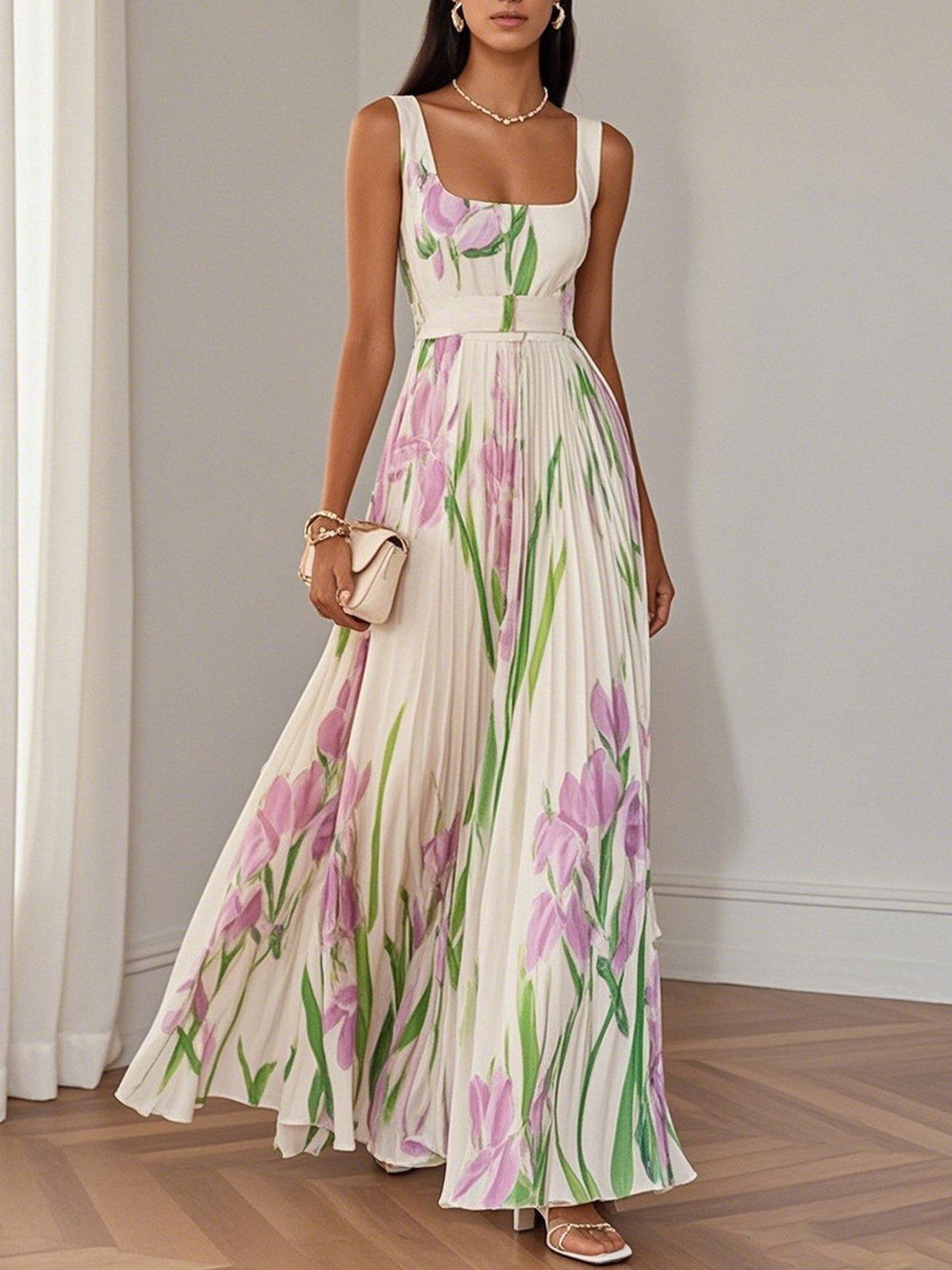 Oceane | Pleated Floral Chiffon Maxi