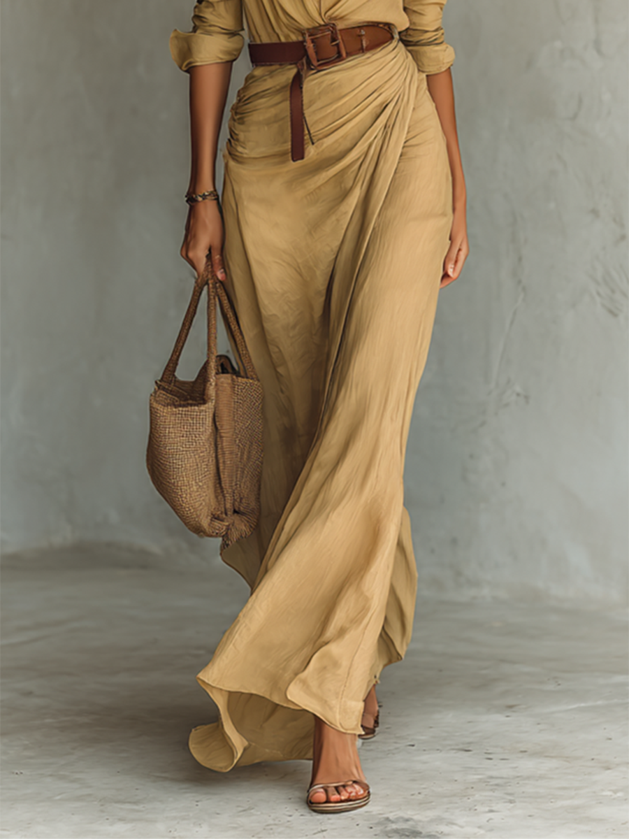 Simangele | Lapel Collar Maxi Dress Long Sleeve