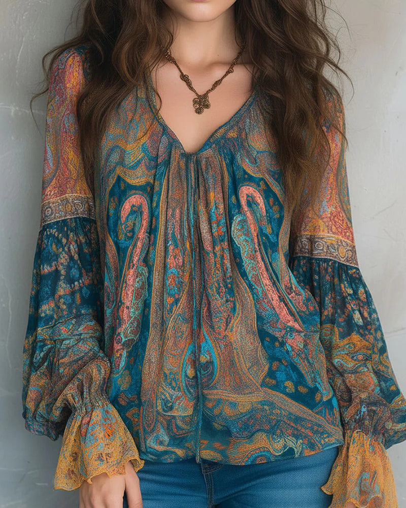 Isadora | Bohemian V-Neck Flared Sleeve Blouse