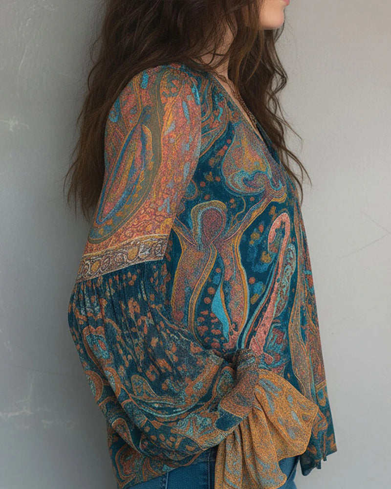 Isadora | Bohemian V-Neck Flared Sleeve Blouse