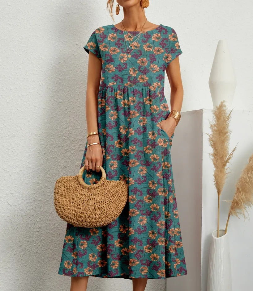 Margot | Floral Cotton Midi Dress