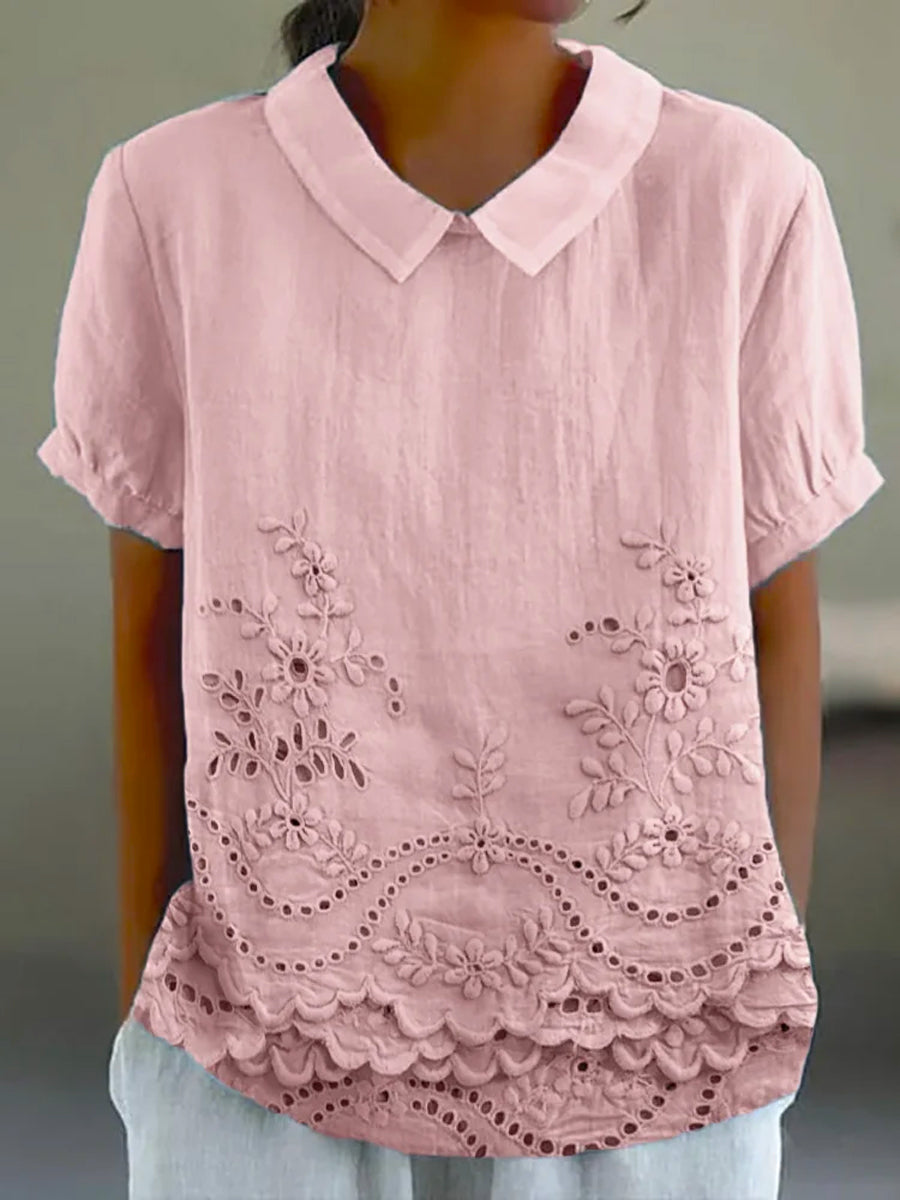 Camille | Floral Embroidered Linen Shirt