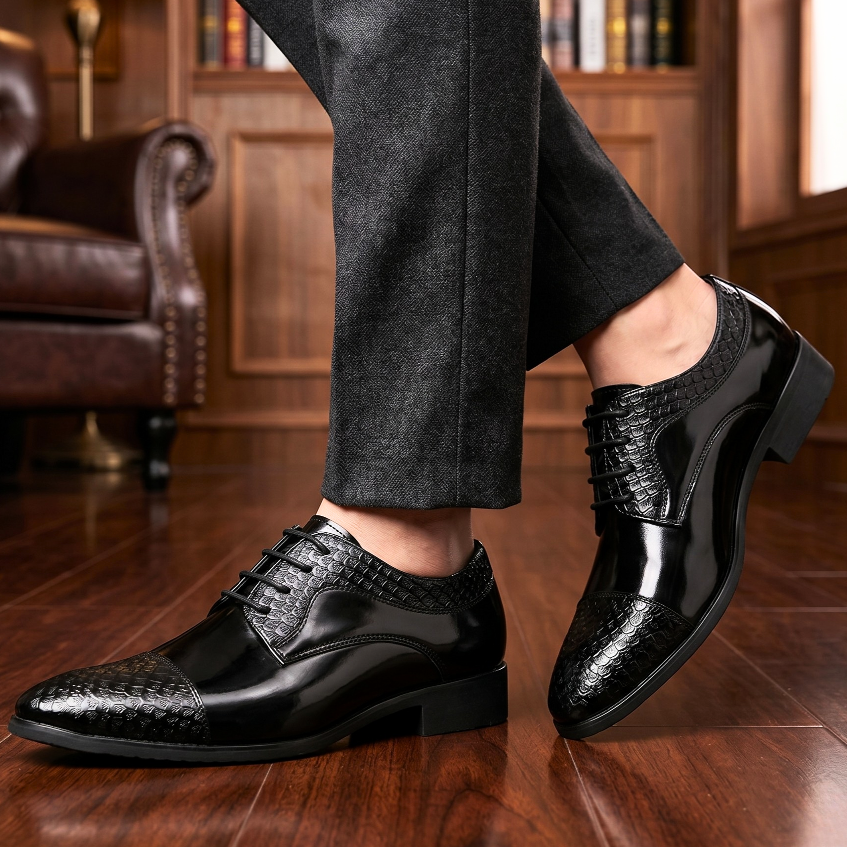 Reatlegile | Croc-Panel Leather Derby Shoes