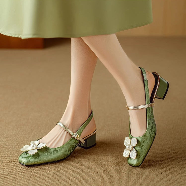 Nadia | Pearl Floral Slingback Pumps