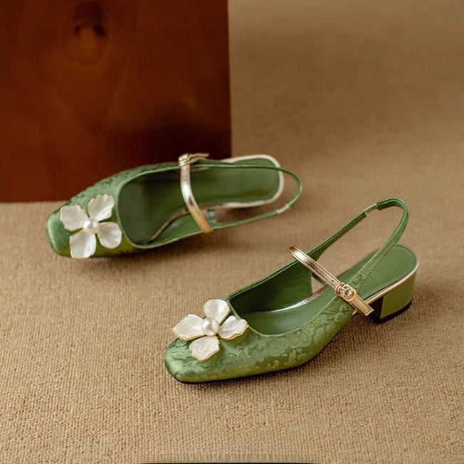 Nadia | Pearl Floral Slingback Pumps