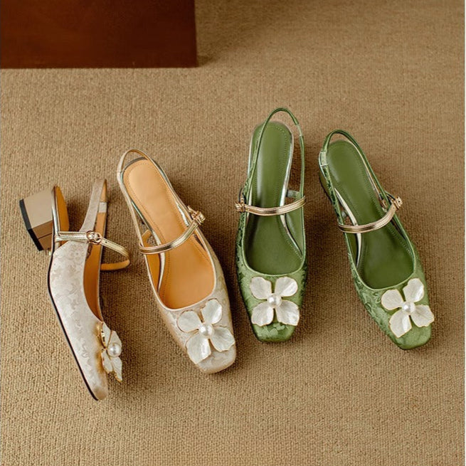 Nadia | Pearl Floral Slingback Pumps