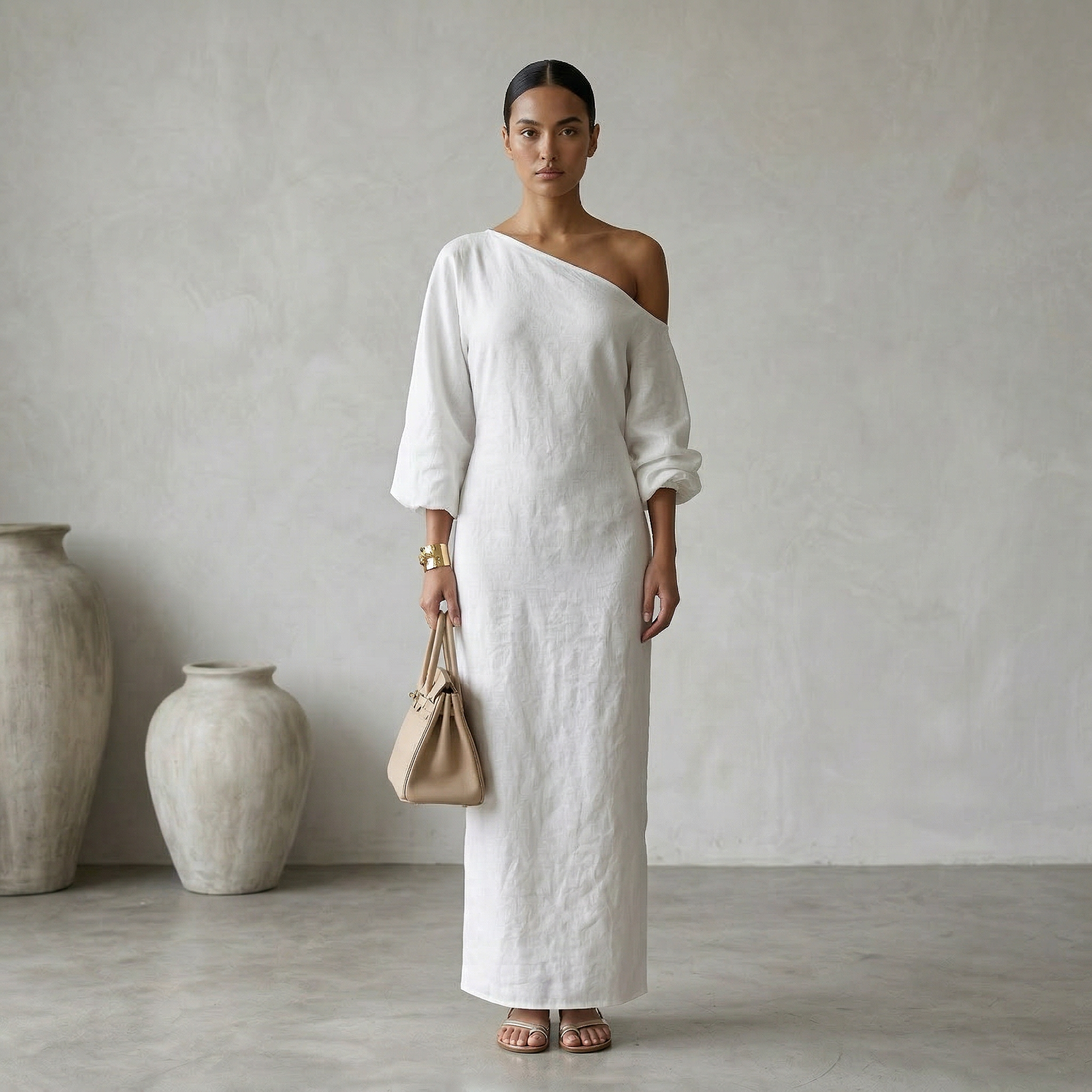 Bianca | One-Shoulder Textured Maxi Dress