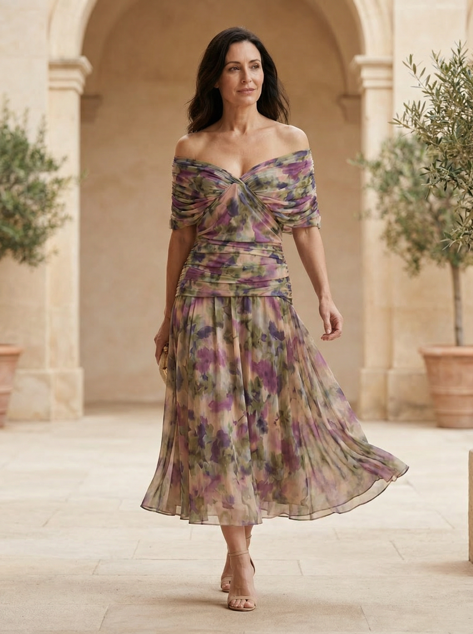 Margot | Pleated Waist V-Neck Maxi Dress