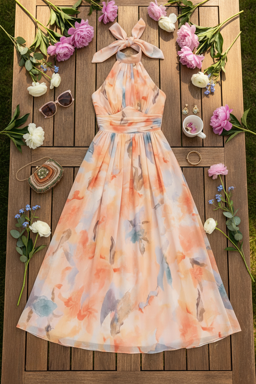 Nomasonto | Watercolor Halter Maxi Dress