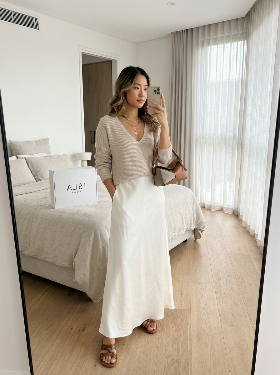 Kefentse | Knit & Satin Midi Skirt Set