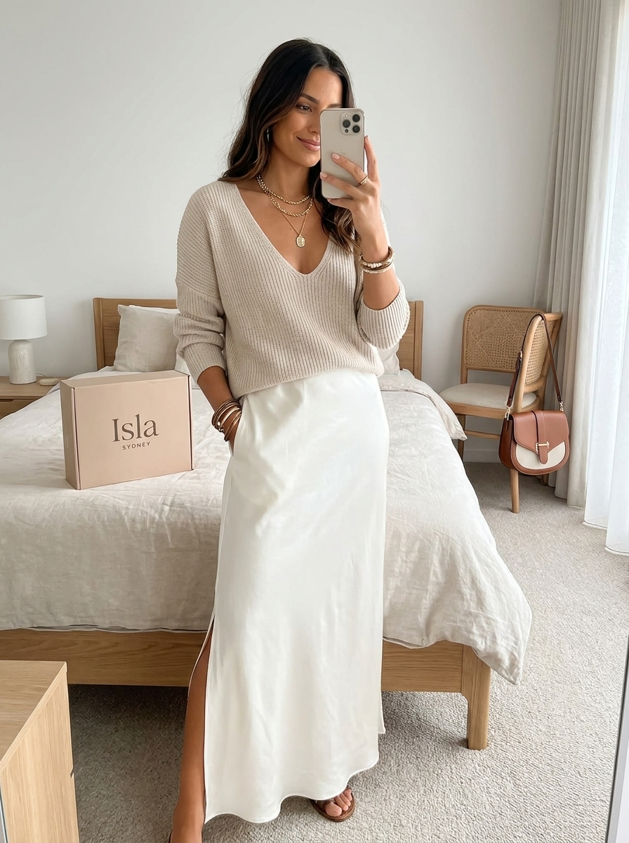 Kefentse | Knit & Satin Midi Skirt Set