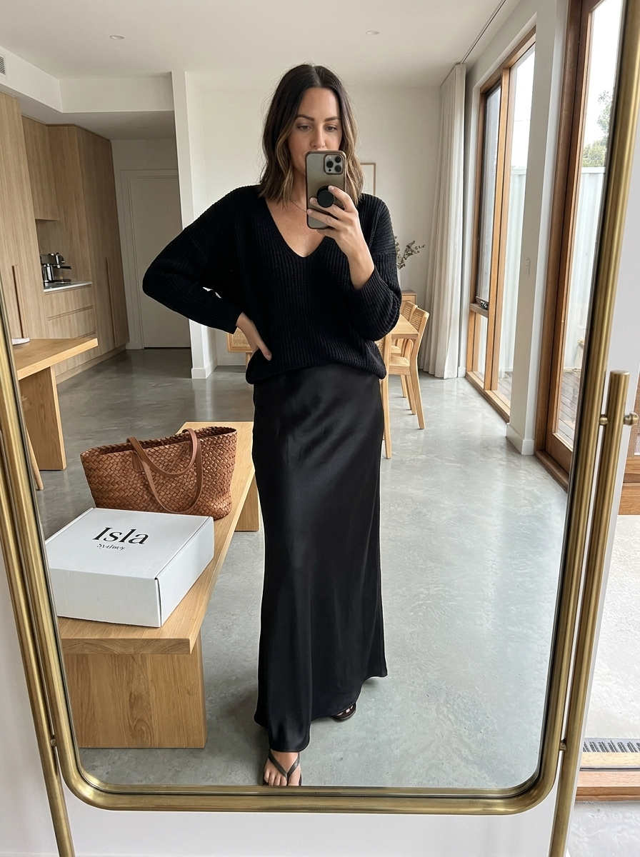 Kefentse | Knit & Satin Midi Skirt Set