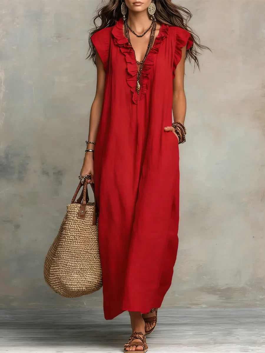 Liezel | Flowy Linen Boho Maxi Dress