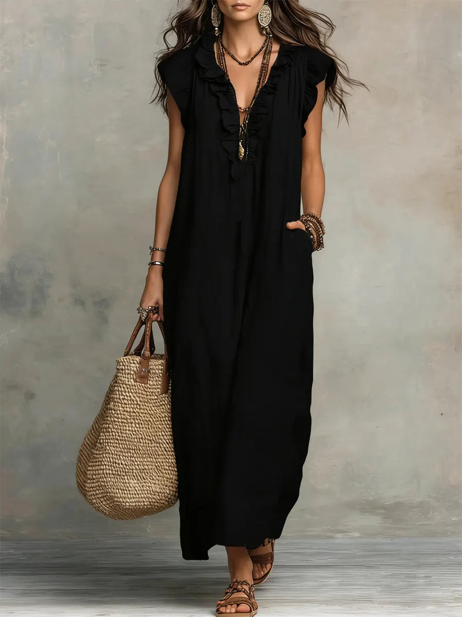Liezel | Flowy Linen Boho Maxi Dress