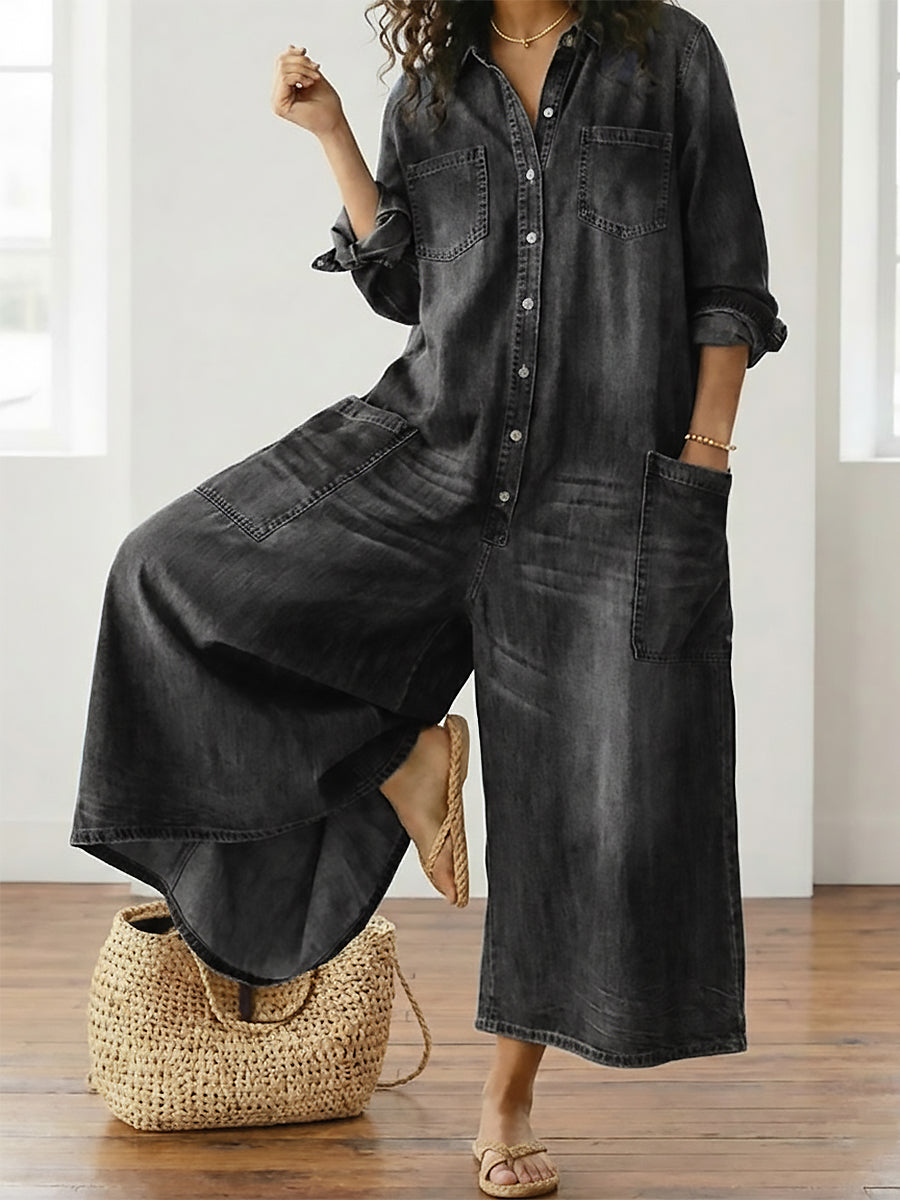 Rosalie | Vintage Washed Denim Jumpsuit