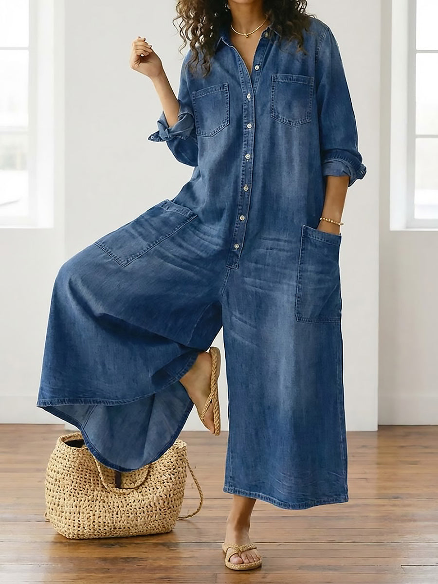 Rosalie | Vintage Washed Denim Jumpsuit