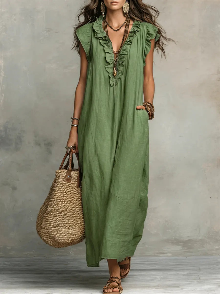 Liezel | Flowy Linen Boho Maxi Dress
