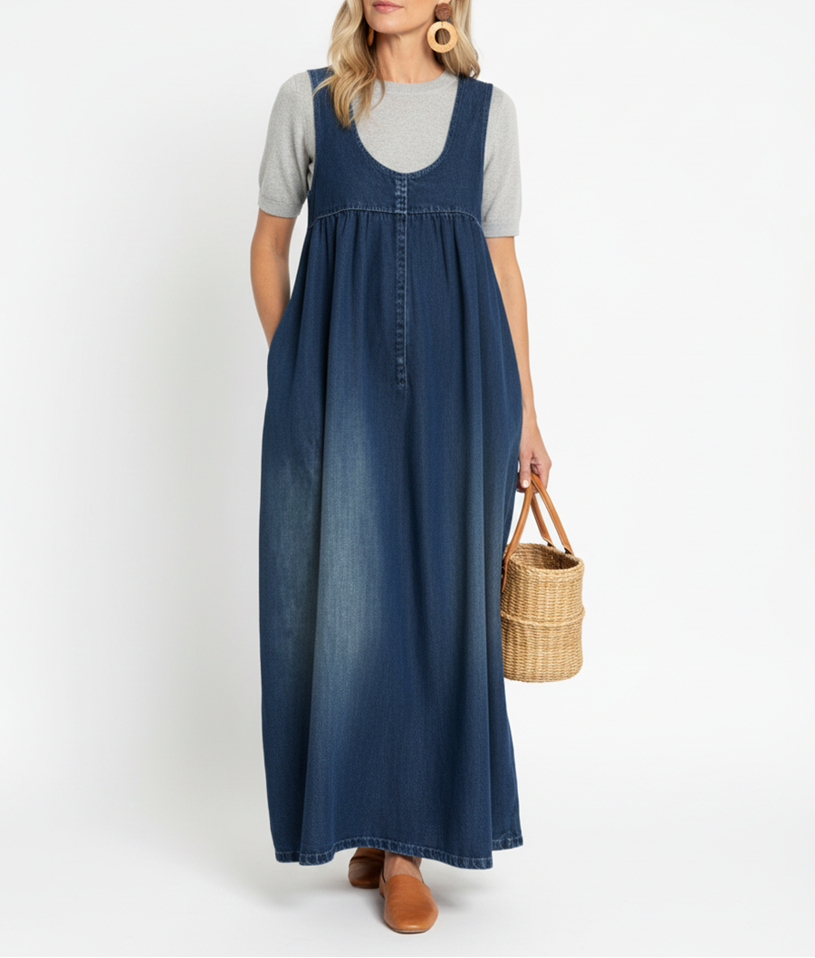 Odette | Vintage Washed Denim Maxi Dress